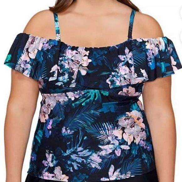 🛍️Island Escape Plus Size Floral🌹Print Bali Bloom Tankini Top Swimsuit ,24W💥 - Picture 7 of 12
